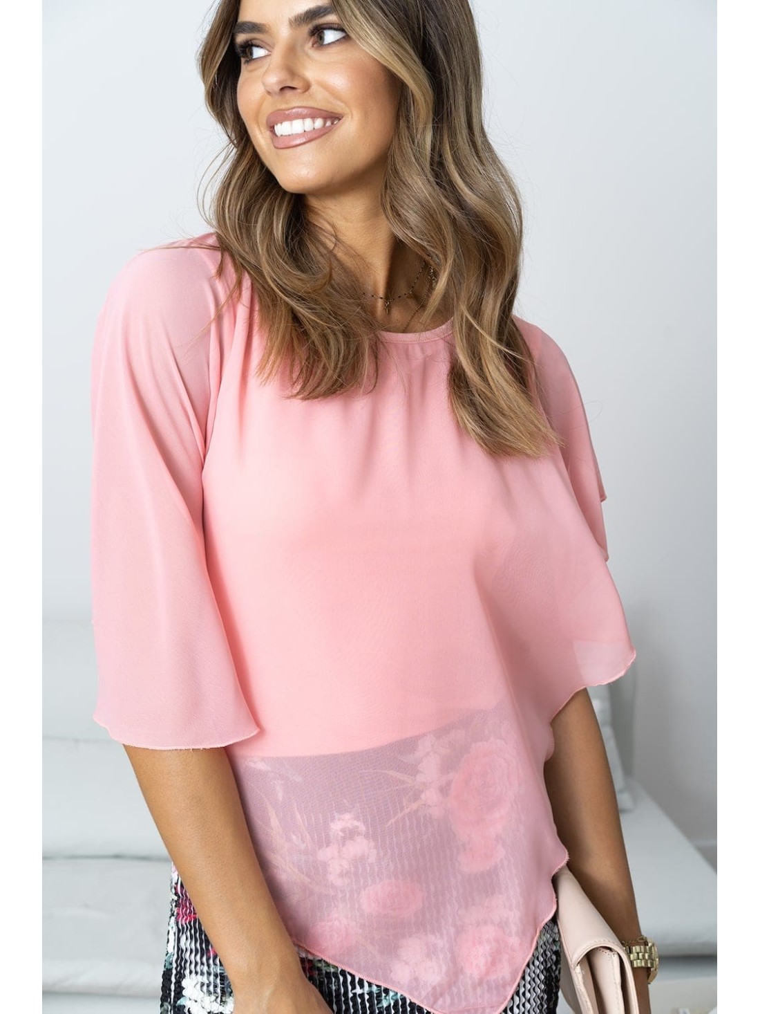 Luftige Schmetterlings-Chiffonbluse, rosa F7024 – Online-Shop – Boutique